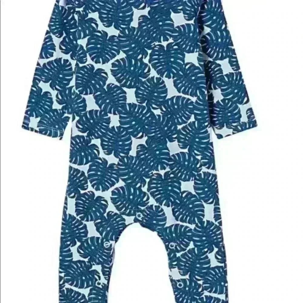 Cotton On Frosty Blue Tropical Leaf Romper 3/9 Months NWT
